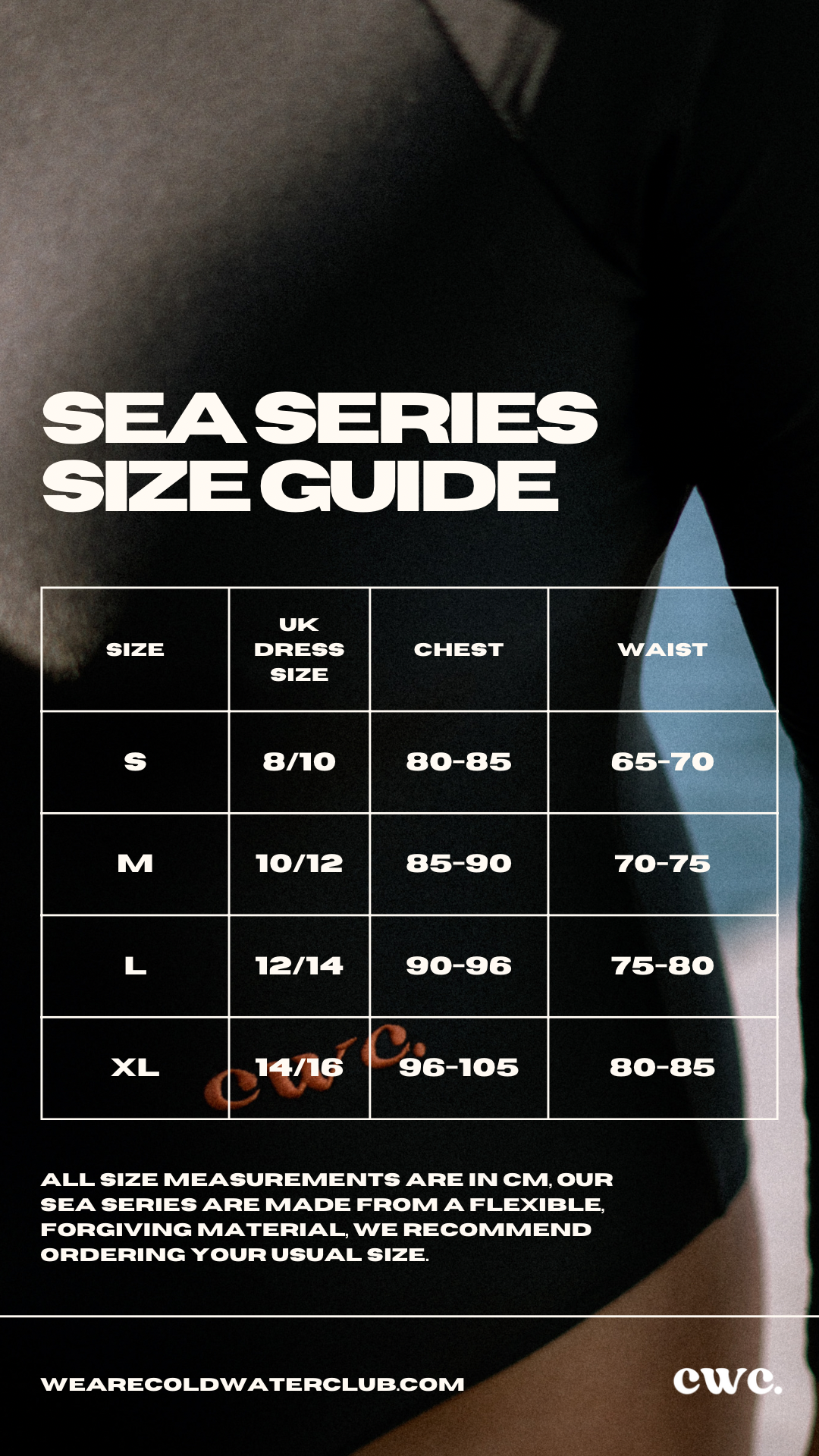 CWC Sea Series Deep Black Swimsuit Size Guide